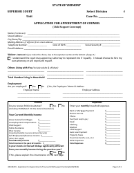 Document preview: Form 400-00229 Application for Appointment of Counsel (Child Support Contempt) - Vermont