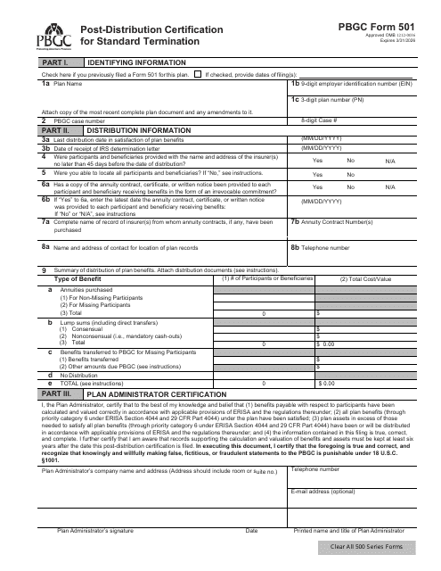PBGC Form 501  Printable Pdf