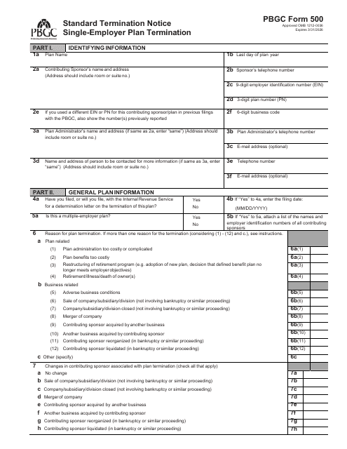 PBGC Form 500 Standard Termination Notice Single-Employer Plan Termination