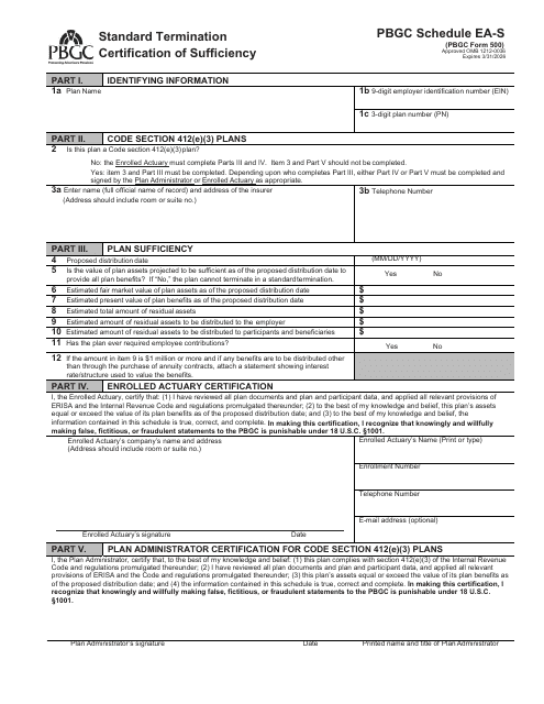 PBGC Form 500 Schedule EA-S Standard Termination Certification of Sufficiency