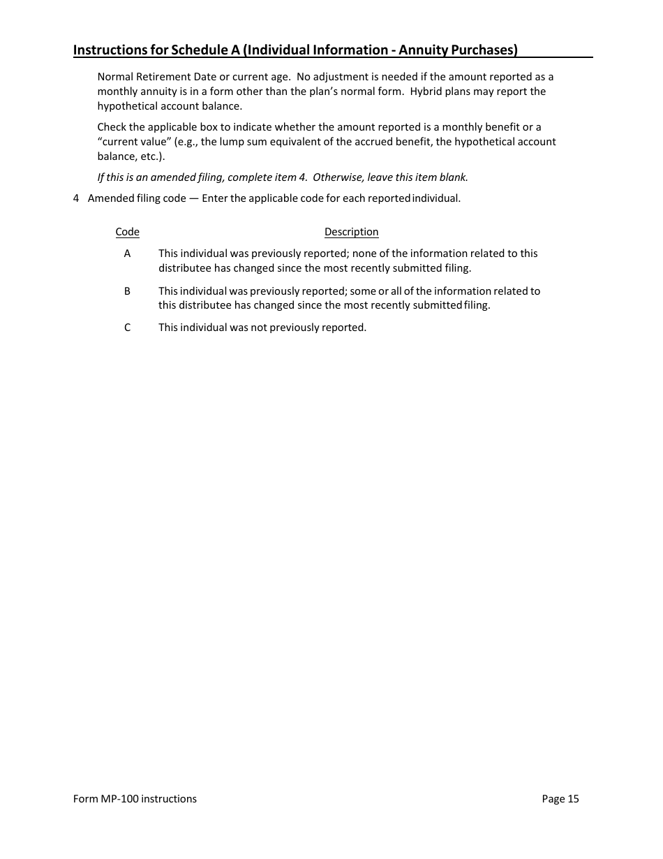 Instructions for Form MP-100 Plan Information for Single-Employer Db Plans Insured by PBGC - Missing Participants Program, Page 15