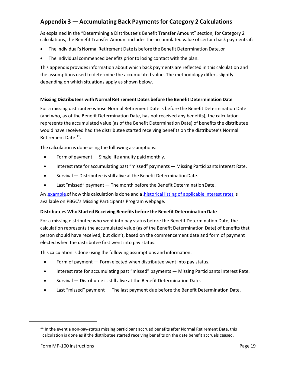 Instructions for Form MP-100 Plan Information for Single-Employer Db Plans Insured by PBGC - Missing Participants Program, Page 25