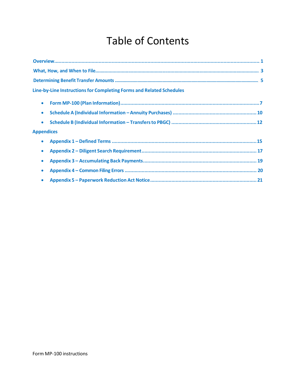 Instructions for Form MP-100 Plan Information for Single-Employer Db Plans Insured by PBGC - Missing Participants Program, Page 2