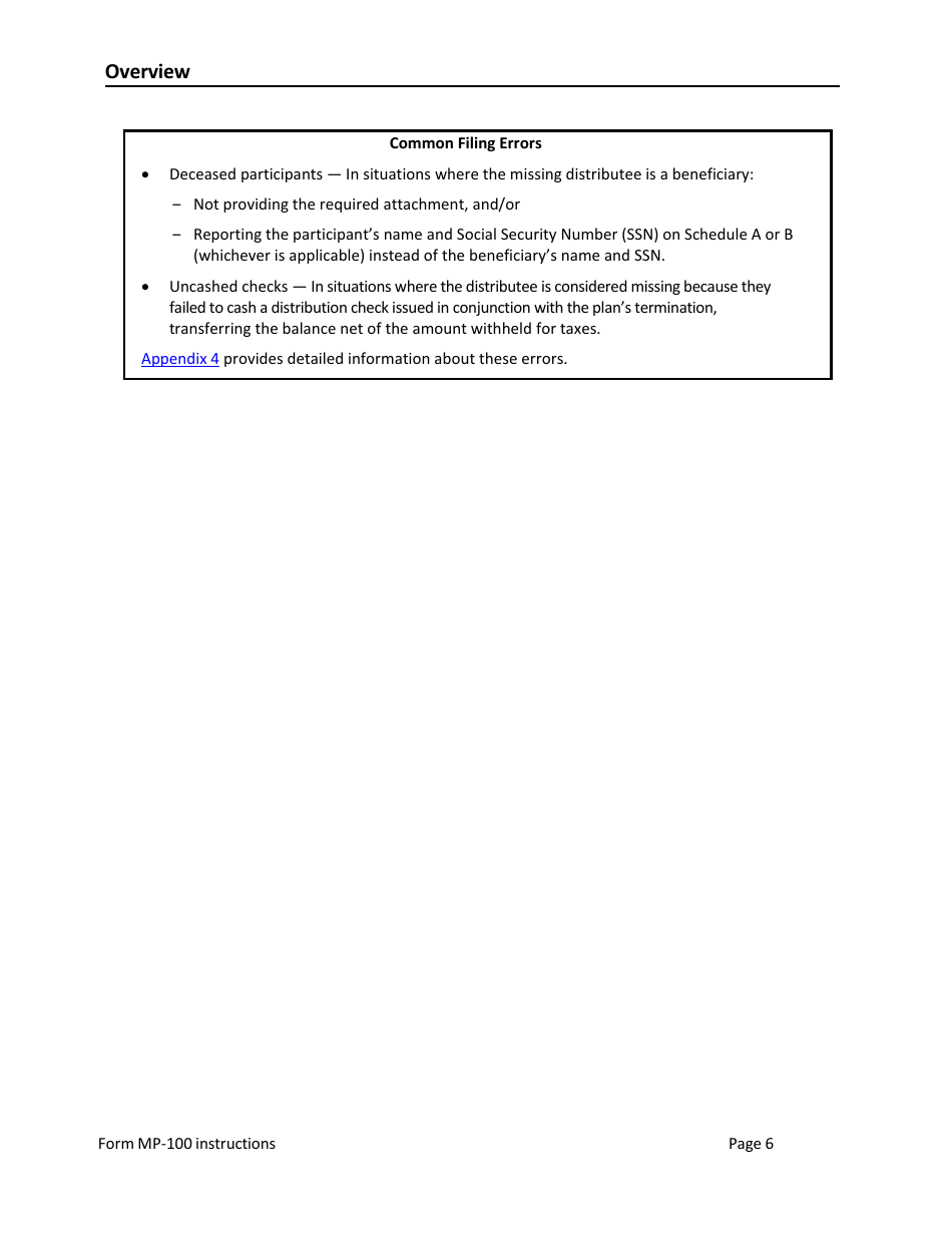 Instructions for Form MP-100 Plan Information for Single-Employer Db Plans Insured by PBGC - Missing Participants Program, Page 6