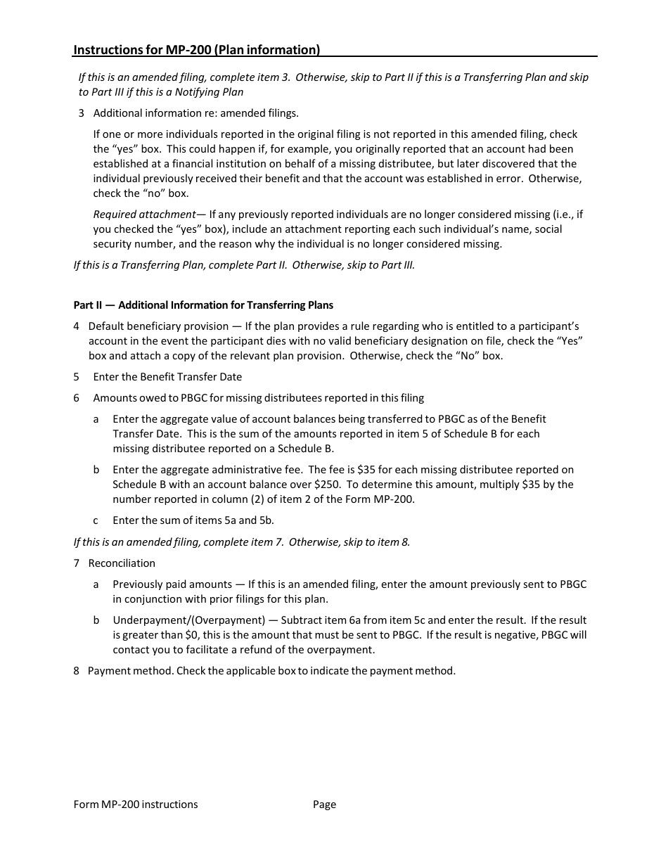 Instructions for Form MP-200 Plan Information for Defined Contribution Plans - Missing Participants Program, Page 10