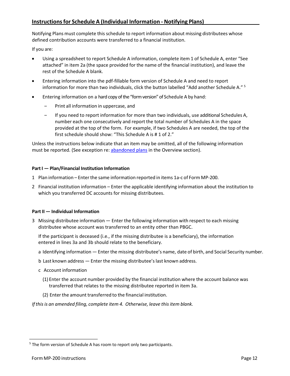 Instructions for Form MP-200 Plan Information for Defined Contribution Plans - Missing Participants Program, Page 12
