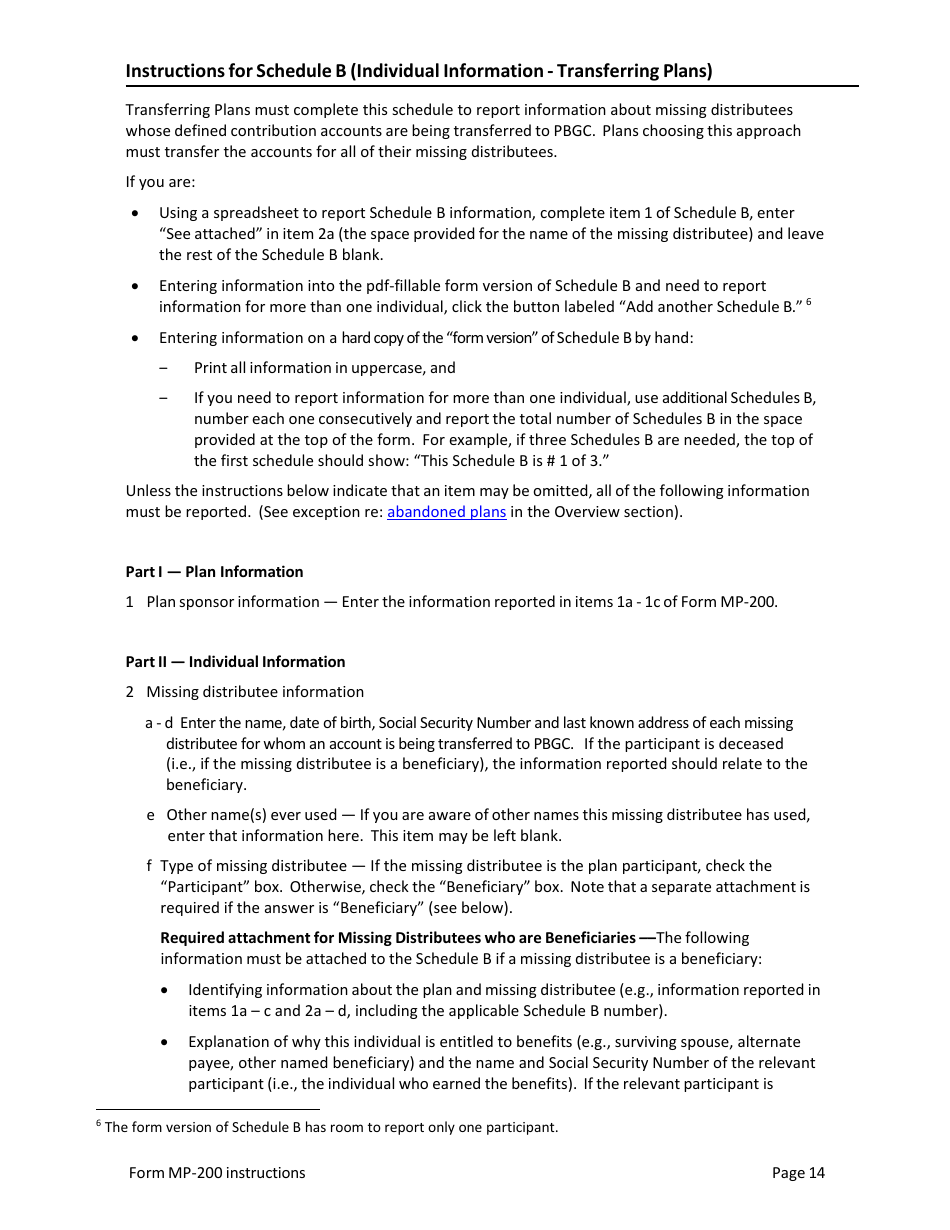Instructions for Form MP-200 Plan Information for Defined Contribution Plans - Missing Participants Program, Page 14