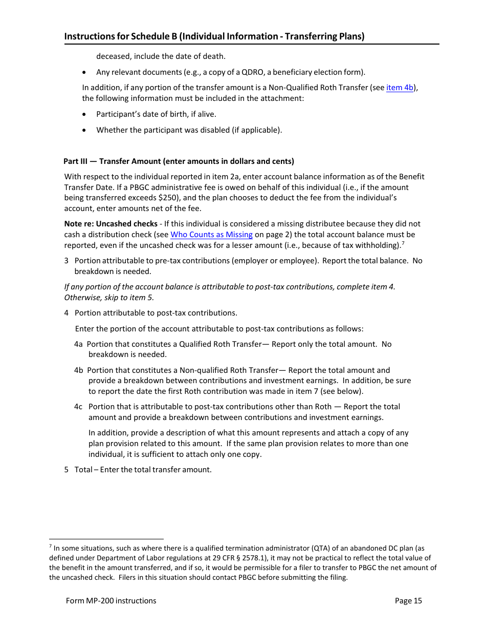 Instructions for Form MP-200 Plan Information for Defined Contribution Plans - Missing Participants Program, Page 15