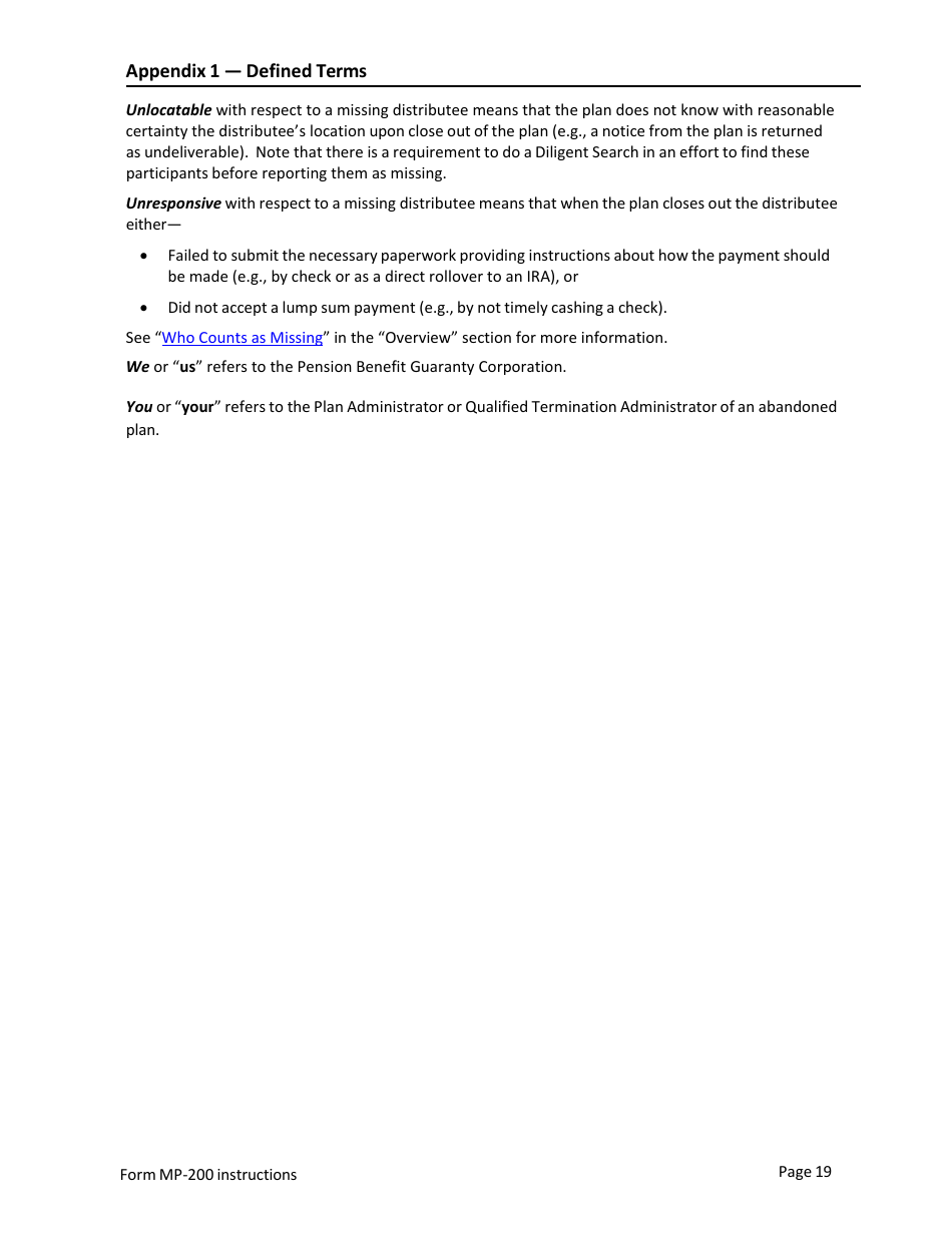 Instructions for Form MP-200 Plan Information for Defined Contribution Plans - Missing Participants Program, Page 19