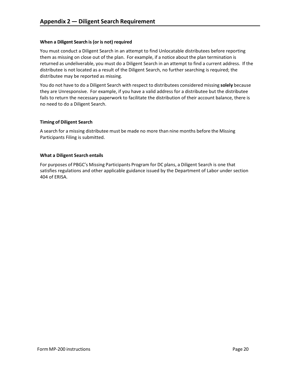 Instructions for Form MP-200 Plan Information for Defined Contribution Plans - Missing Participants Program, Page 20