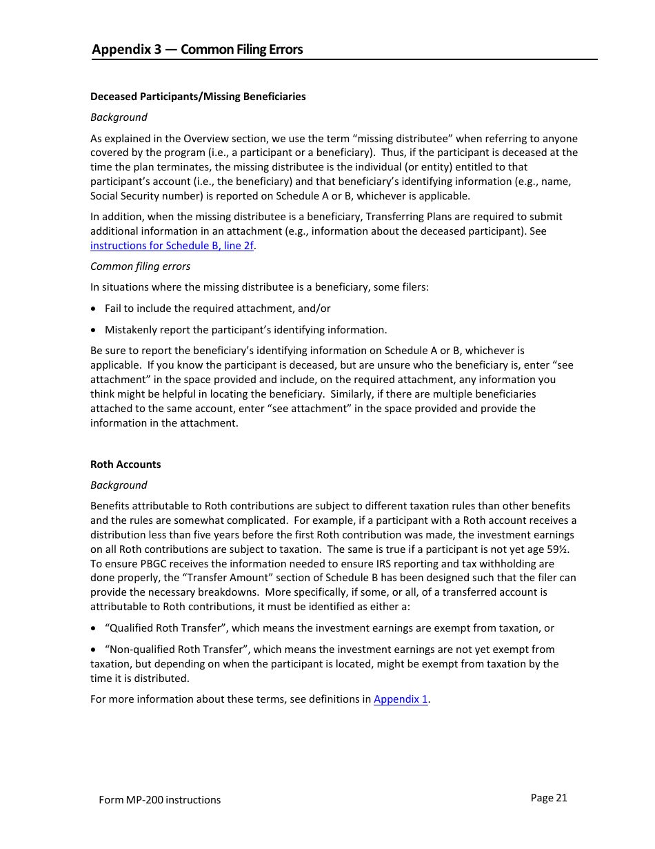 Instructions for Form MP-200 Plan Information for Defined Contribution Plans - Missing Participants Program, Page 21
