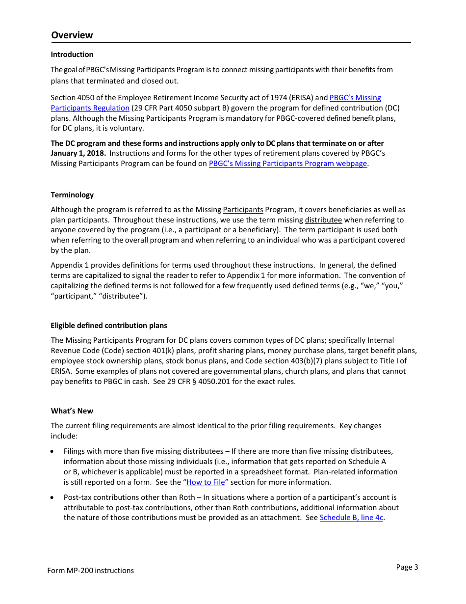 Instructions for Form MP-200 Plan Information for Defined Contribution Plans - Missing Participants Program, Page 3