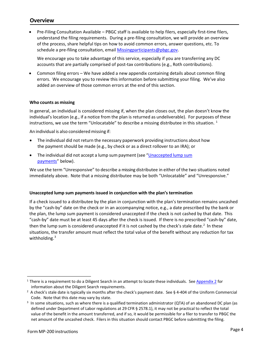 Instructions for Form MP-200 Plan Information for Defined Contribution Plans - Missing Participants Program, Page 4