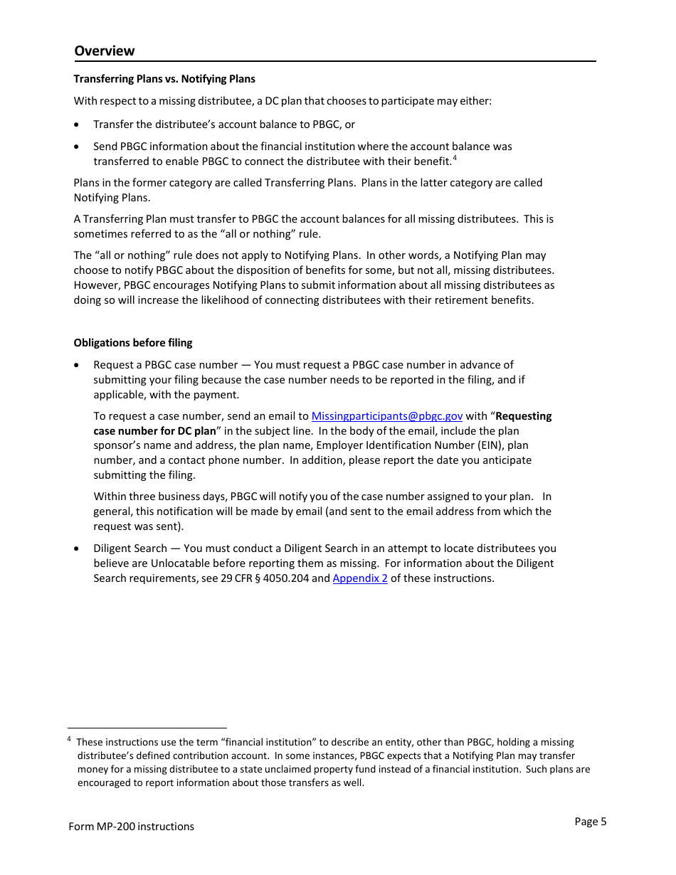 Instructions for Form MP-200 Plan Information for Defined Contribution Plans - Missing Participants Program, Page 5