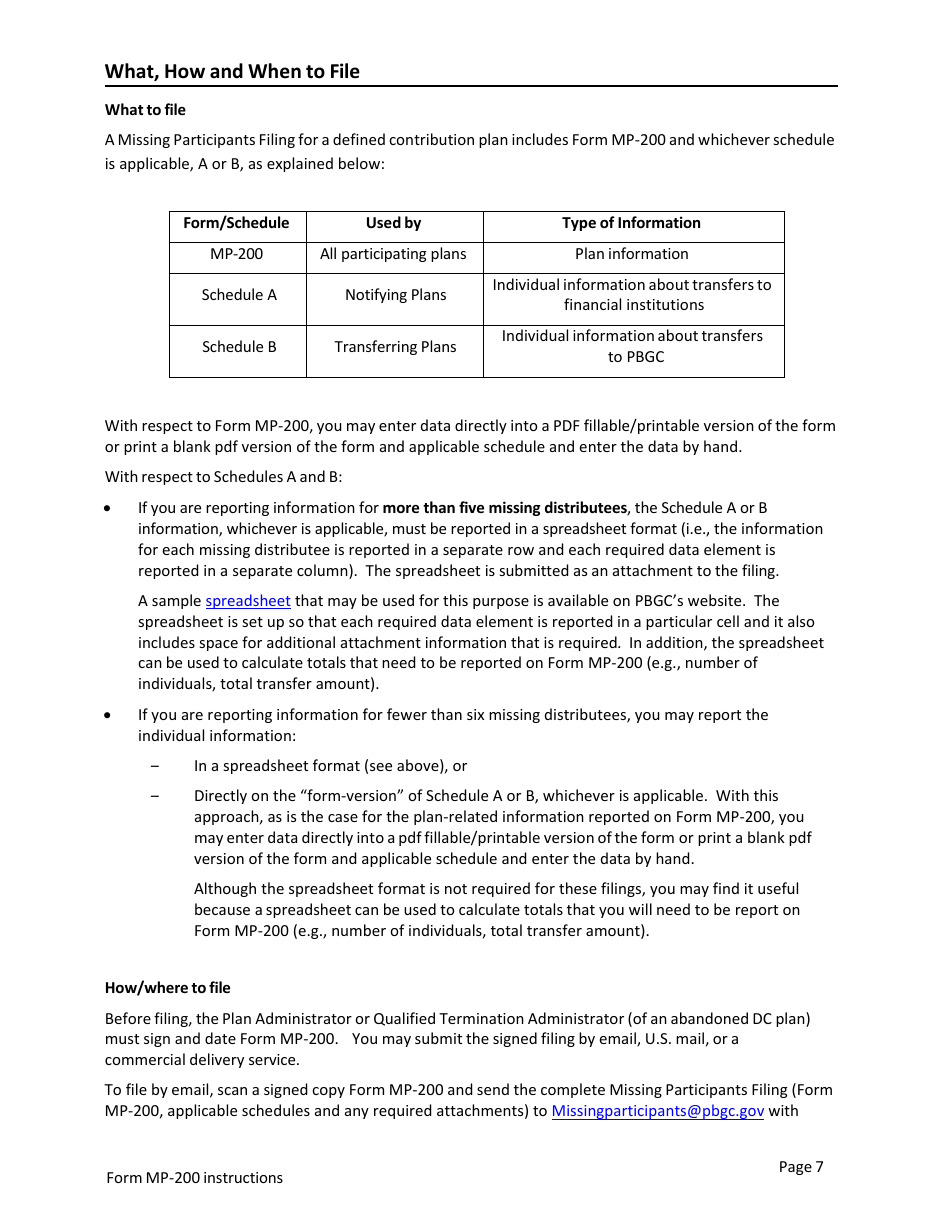 Instructions for Form MP-200 Plan Information for Defined Contribution Plans - Missing Participants Program, Page 7