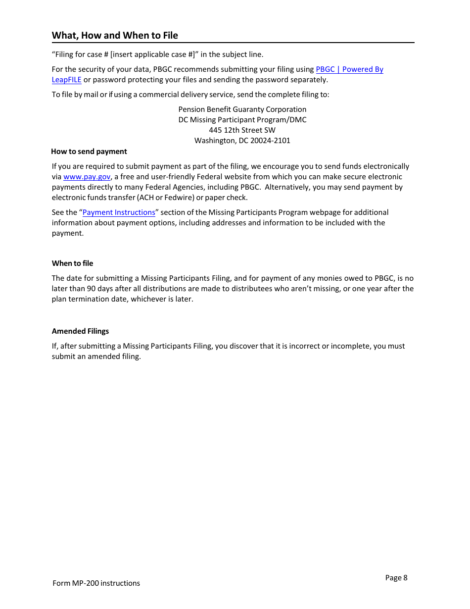 Instructions for Form MP-200 Plan Information for Defined Contribution Plans - Missing Participants Program, Page 8