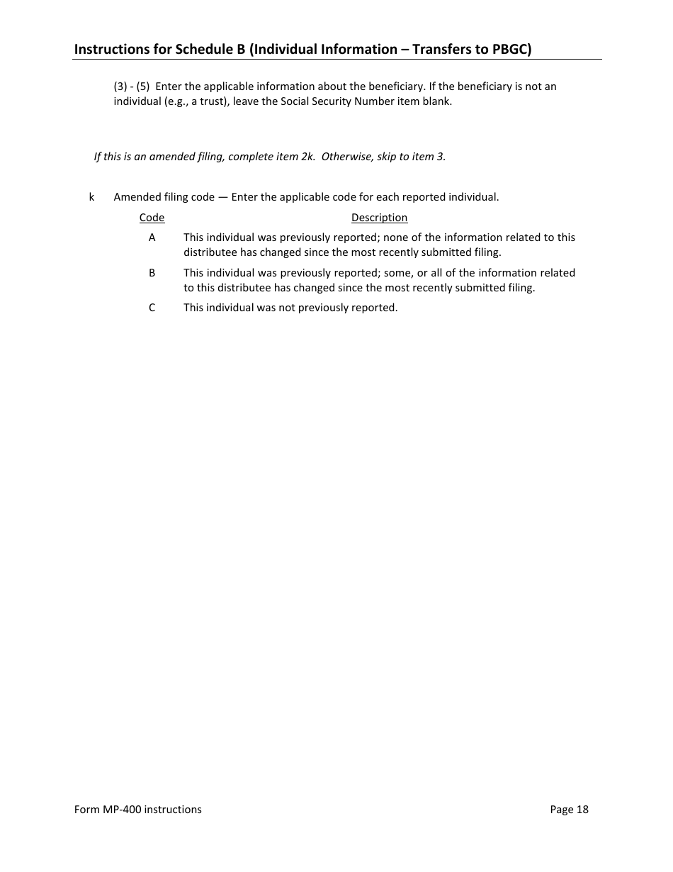 Instructions for Form MP-400 Plan Information for Multiemployer Db Plans Insured by PBGC - Missing Participants Program, Page 20
