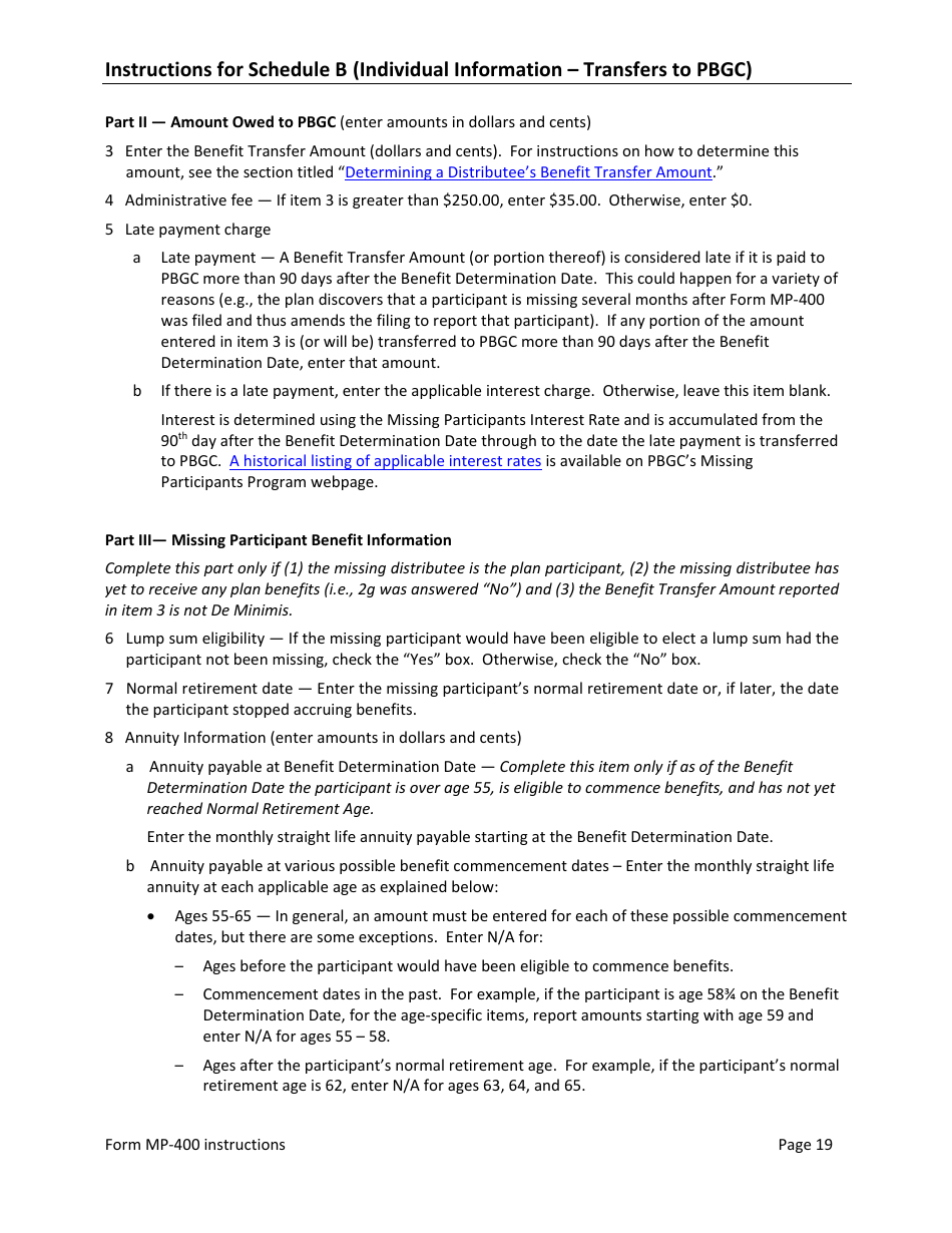 Instructions for Form MP-400 Plan Information for Multiemployer Db Plans Insured by PBGC - Missing Participants Program, Page 21