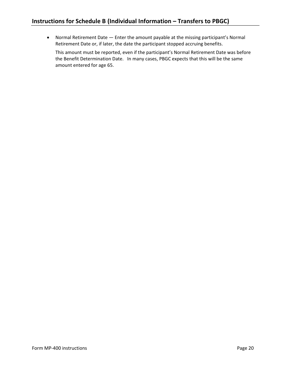 Instructions for Form MP-400 Plan Information for Multiemployer Db Plans Insured by PBGC - Missing Participants Program, Page 22