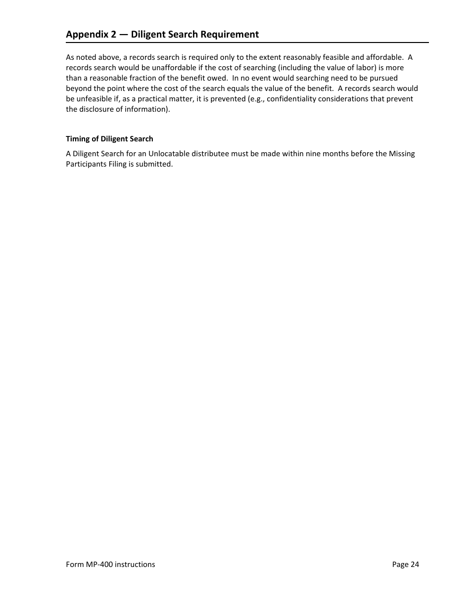 Instructions for Form MP-400 Plan Information for Multiemployer Db Plans Insured by PBGC - Missing Participants Program, Page 26