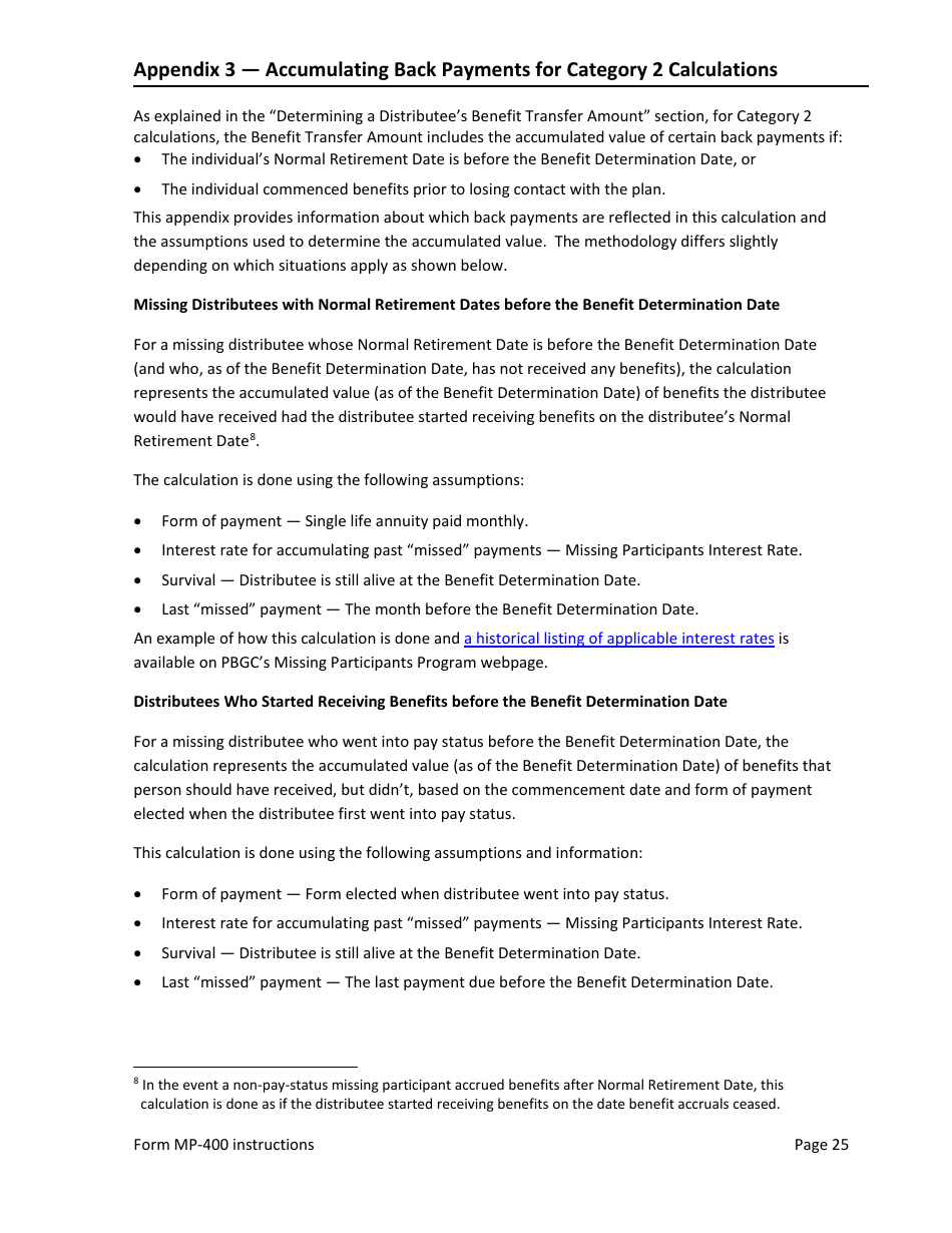 Instructions for Form MP-400 Plan Information for Multiemployer Db Plans Insured by PBGC - Missing Participants Program, Page 27