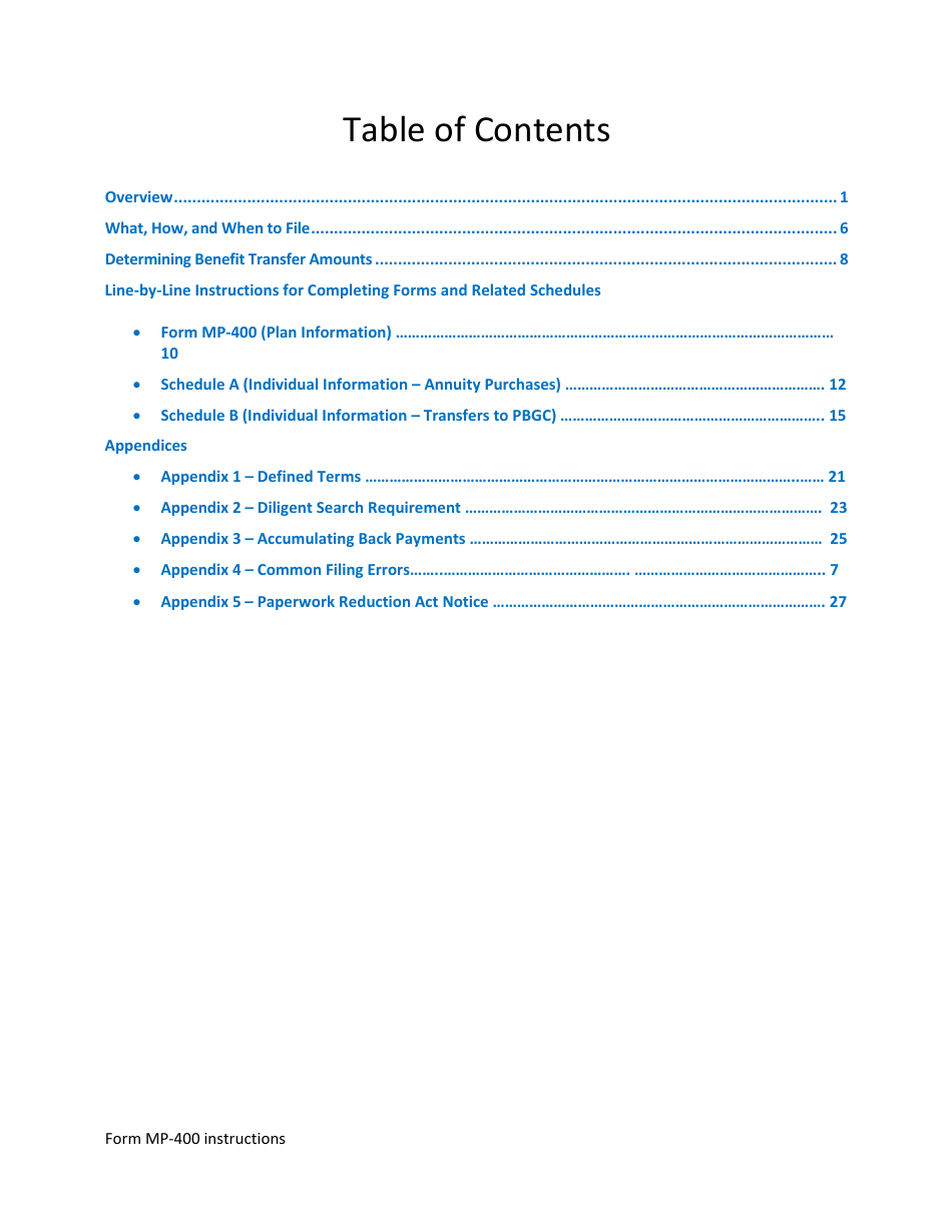 Instructions for Form MP-400 Plan Information for Multiemployer Db Plans Insured by PBGC - Missing Participants Program, Page 2