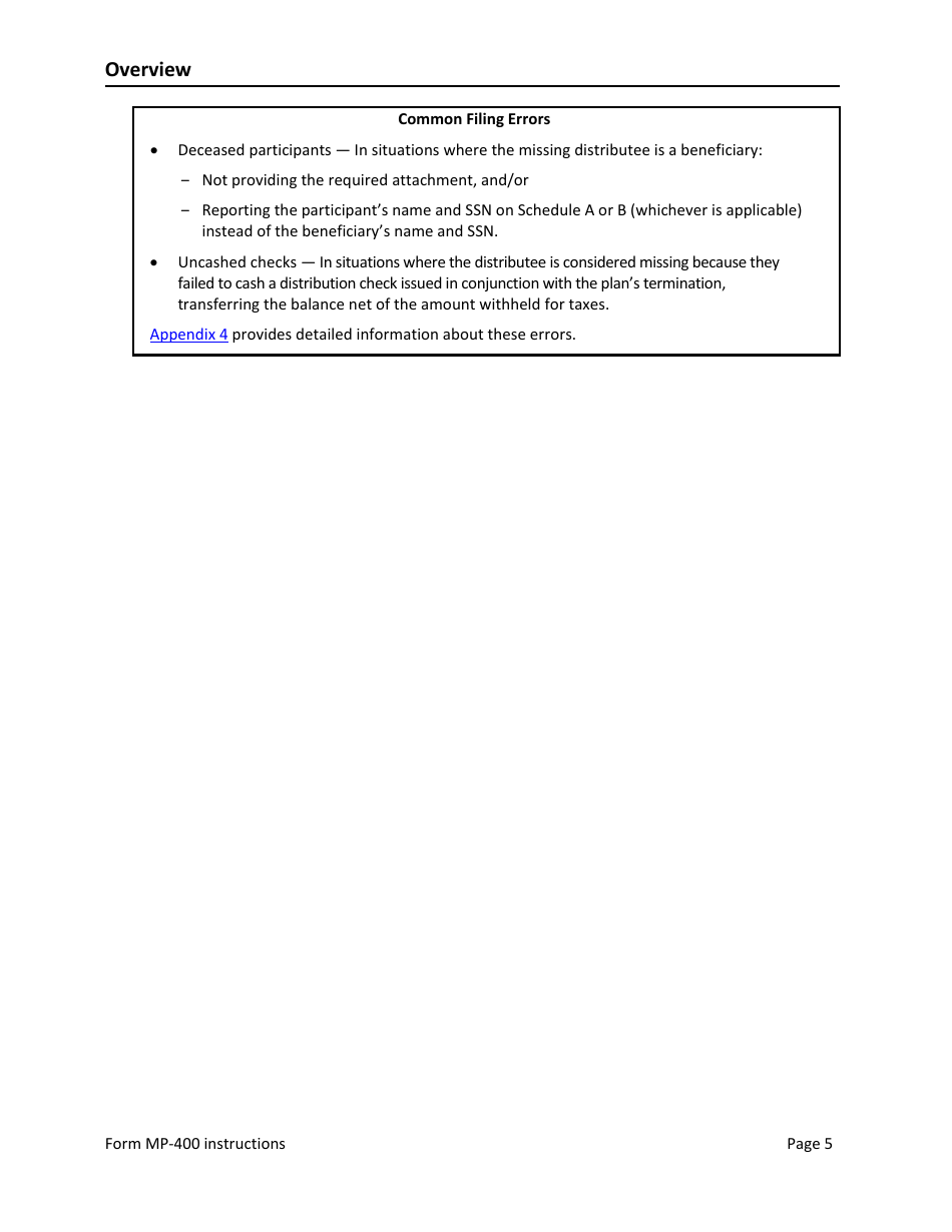 Instructions for Form MP-400 Plan Information for Multiemployer Db Plans Insured by PBGC - Missing Participants Program, Page 7