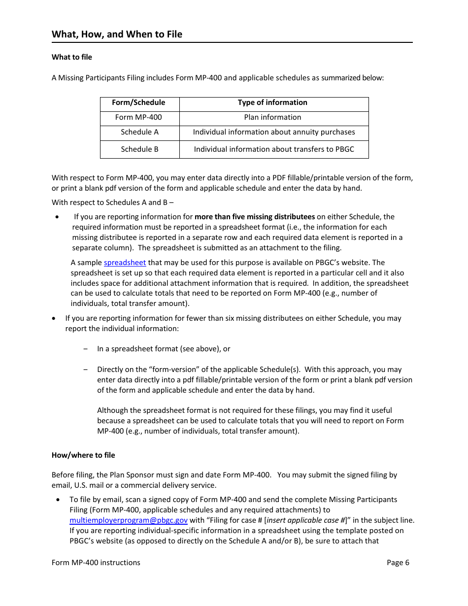 Instructions for Form MP-400 Plan Information for Multiemployer Db Plans Insured by PBGC - Missing Participants Program, Page 8