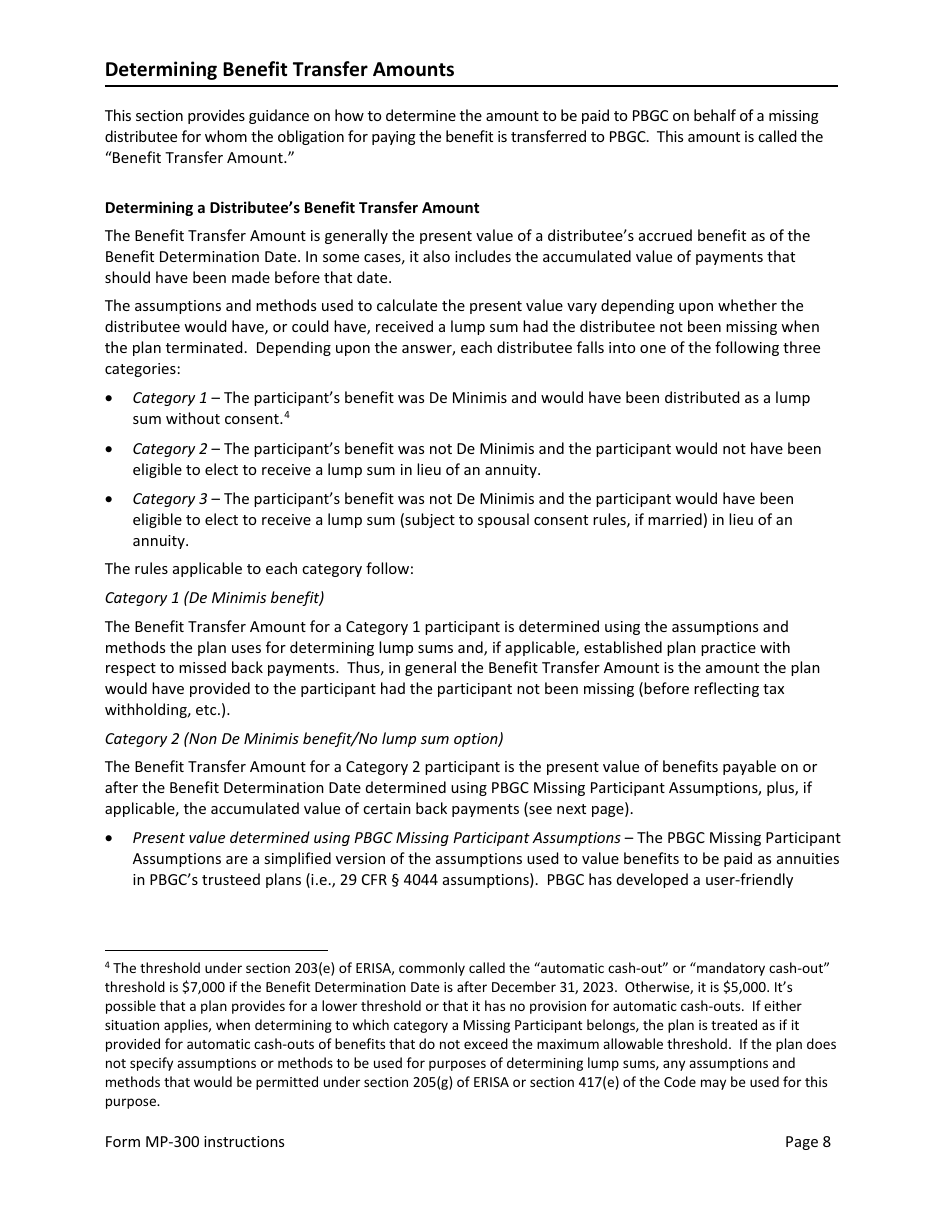 Instructions for Form MP-300 Plan Information for Small Professional Service Db Plans - Missing Participants Program, Page 10