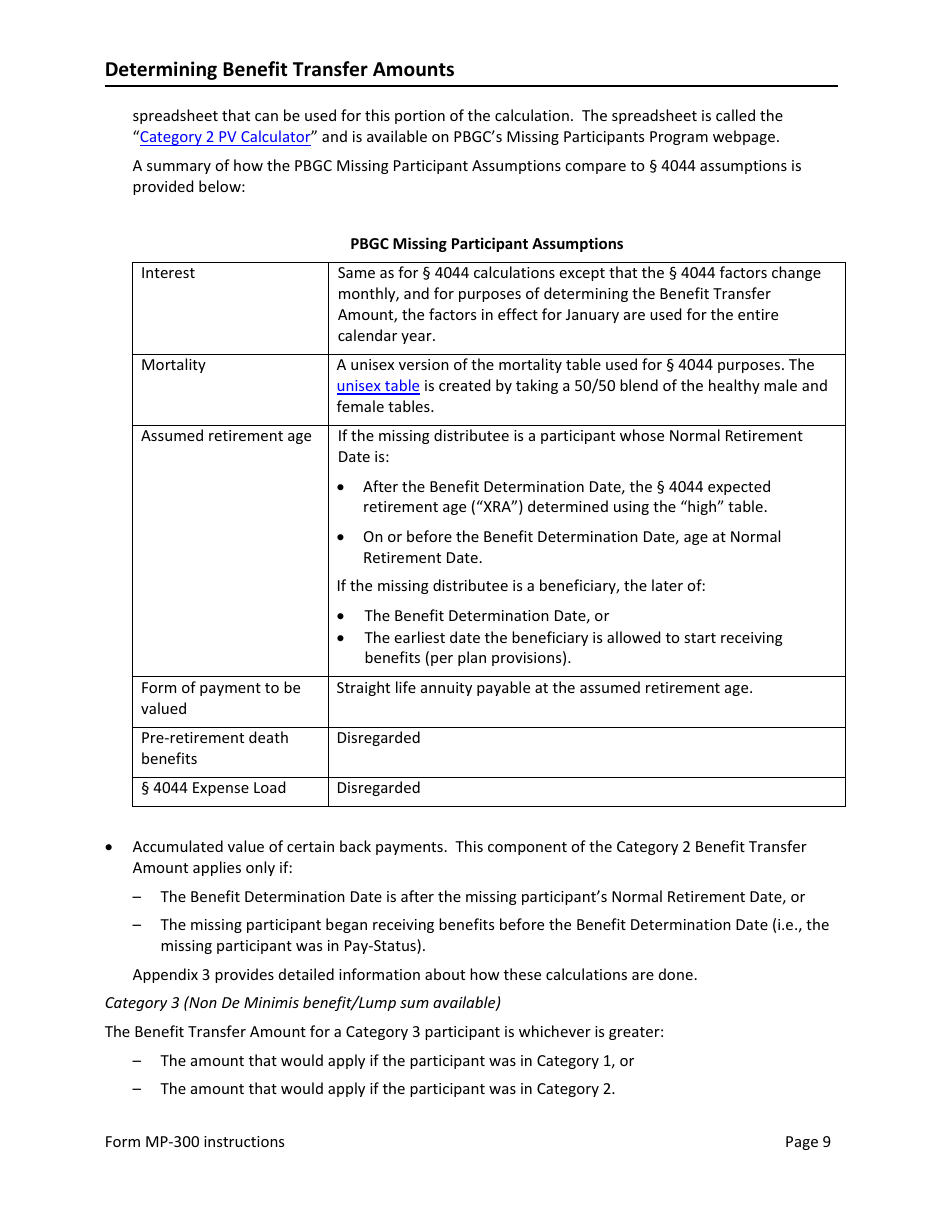 Instructions for Form MP-300 Plan Information for Small Professional Service Db Plans - Missing Participants Program, Page 11