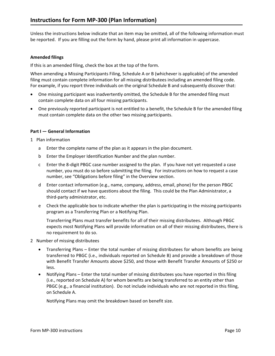 Instructions for Form MP-300 Plan Information for Small Professional Service Db Plans - Missing Participants Program, Page 12
