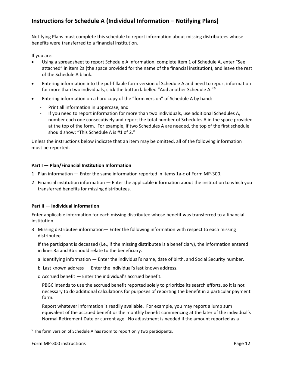Instructions for Form MP-300 Plan Information for Small Professional Service Db Plans - Missing Participants Program, Page 14