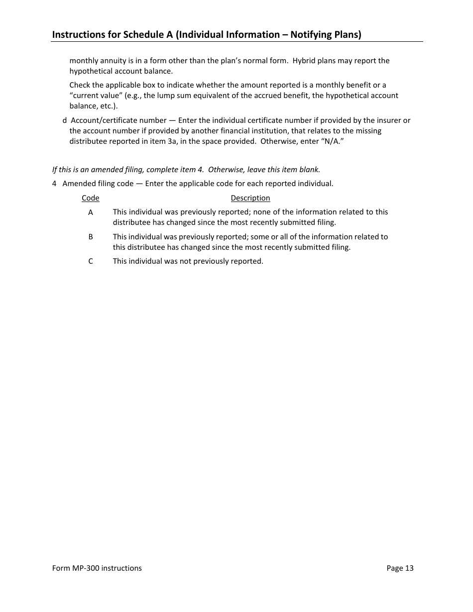 Instructions for Form MP-300 Plan Information for Small Professional Service Db Plans - Missing Participants Program, Page 15