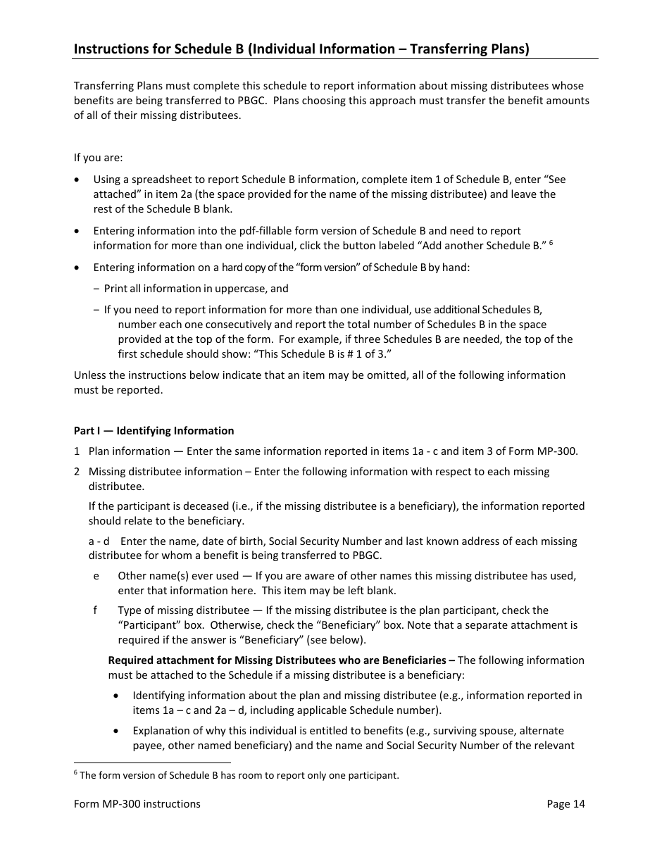 Instructions for Form MP-300 Plan Information for Small Professional Service Db Plans - Missing Participants Program, Page 16