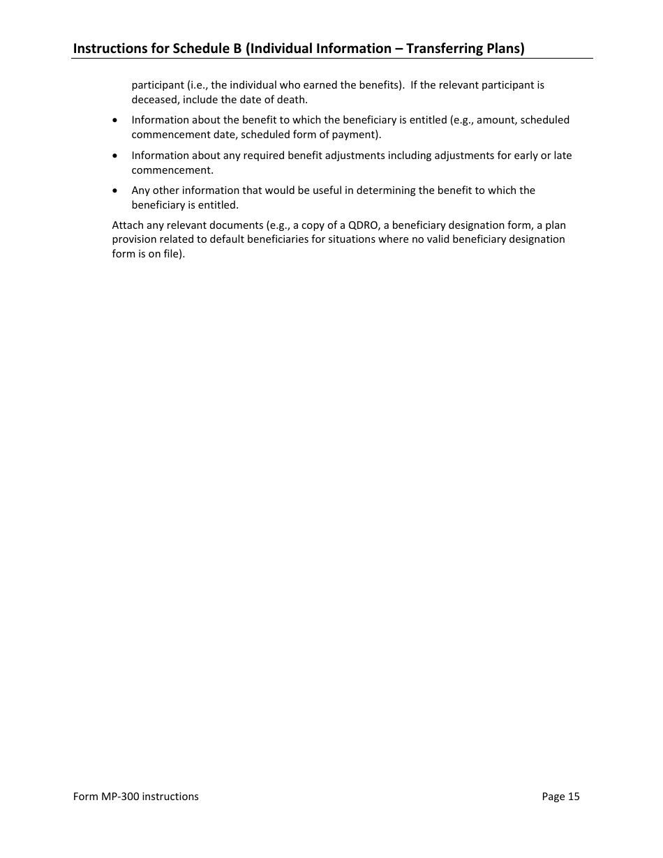 Instructions for Form MP-300 Plan Information for Small Professional Service Db Plans - Missing Participants Program, Page 17