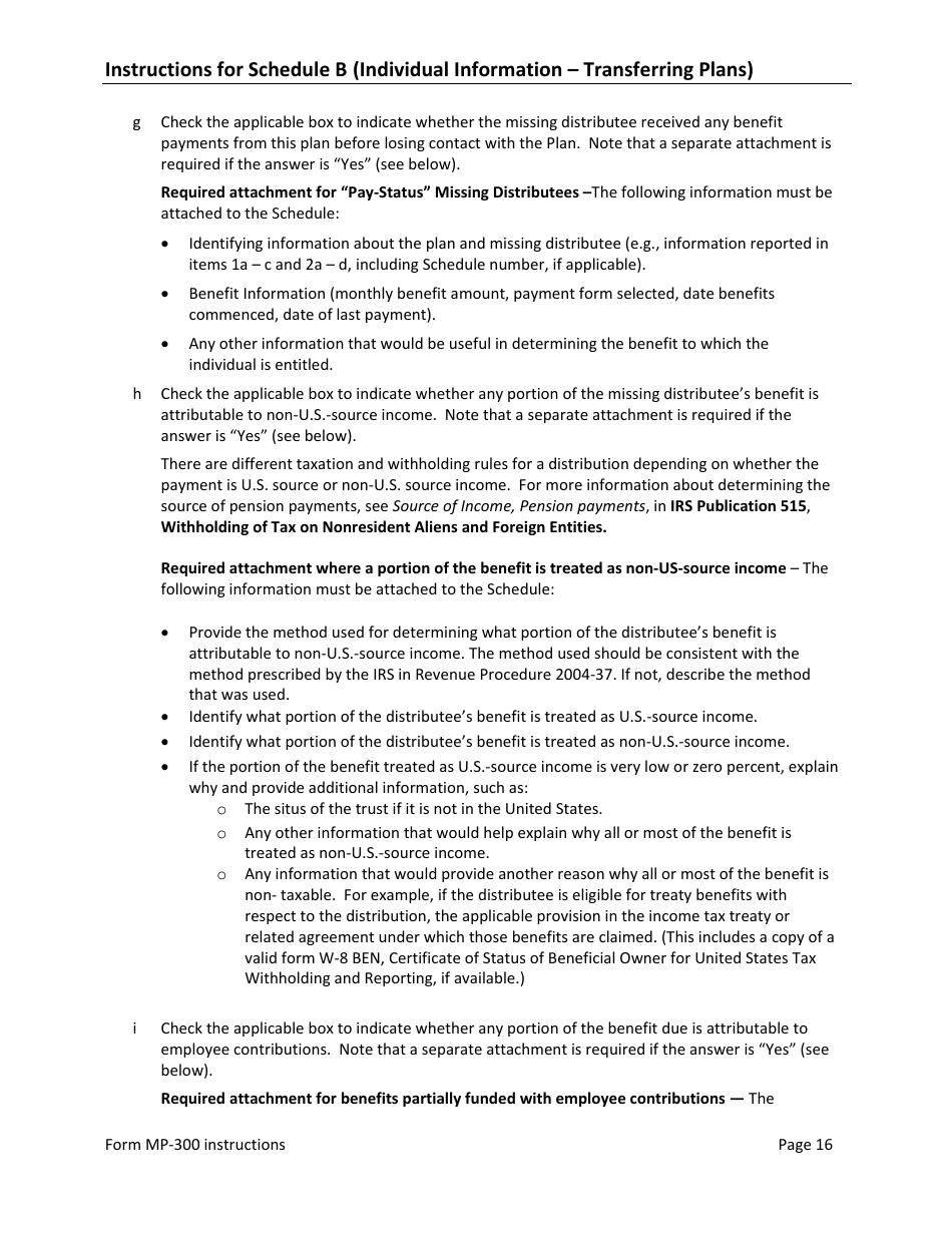Instructions for Form MP-300 Plan Information for Small Professional Service Db Plans - Missing Participants Program, Page 18