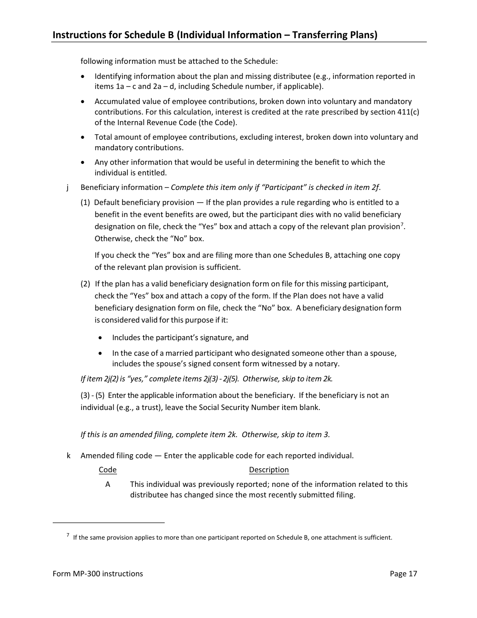 Instructions for Form MP-300 Plan Information for Small Professional Service Db Plans - Missing Participants Program, Page 19