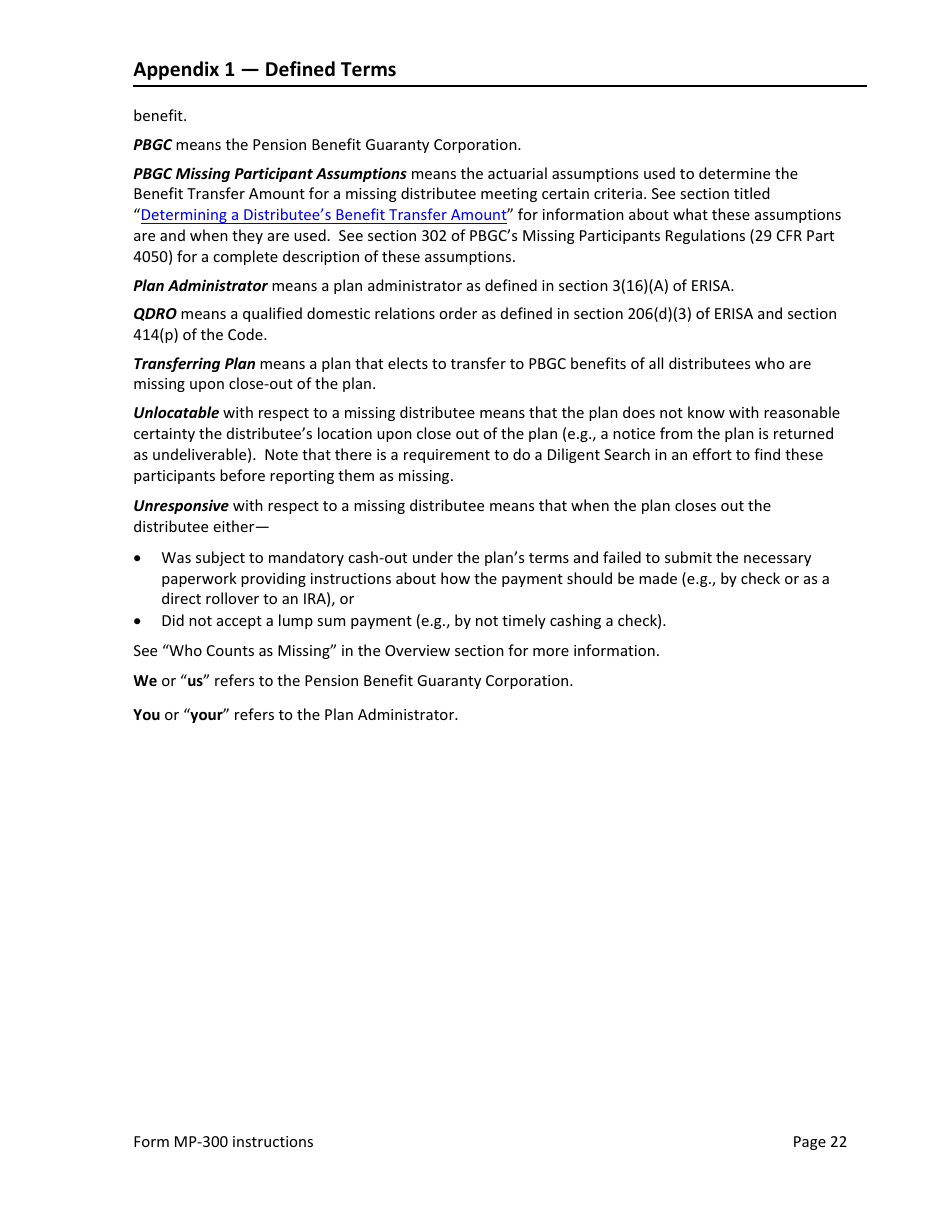 Instructions for Form MP-300 Plan Information for Small Professional Service Db Plans - Missing Participants Program, Page 24