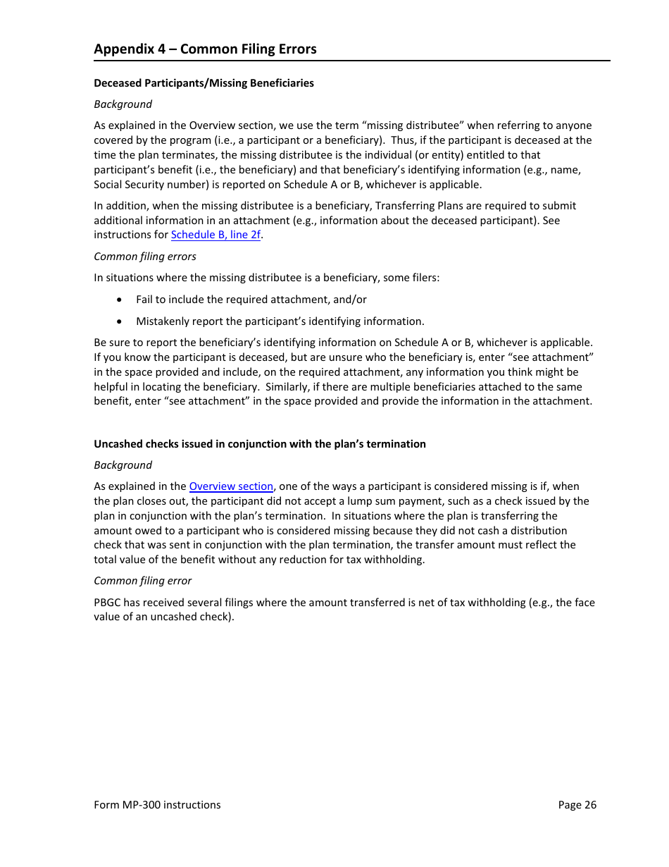 Instructions for Form MP-300 Plan Information for Small Professional Service Db Plans - Missing Participants Program, Page 28