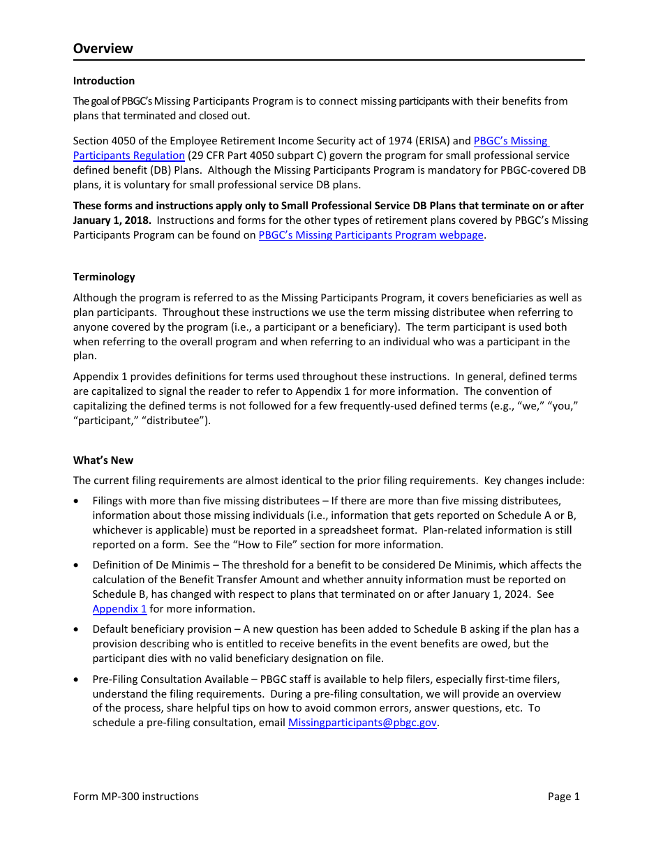Instructions for Form MP-300 Plan Information for Small Professional Service Db Plans - Missing Participants Program, Page 3