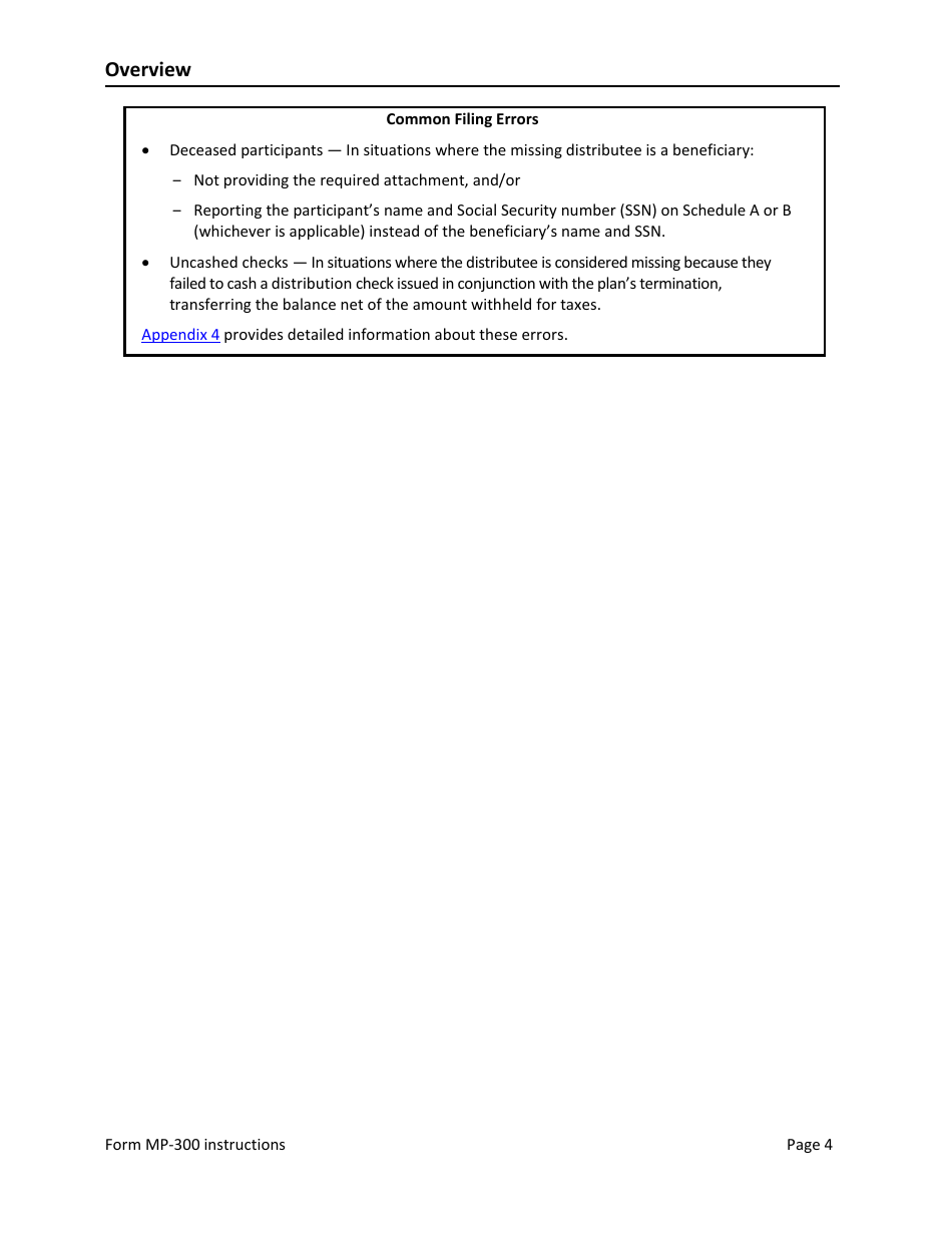 Instructions for Form MP-300 Plan Information for Small Professional Service Db Plans - Missing Participants Program, Page 6