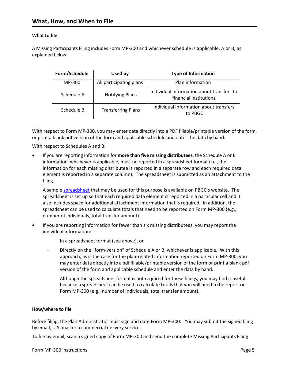 Instructions for Form MP-300 Plan Information for Small Professional Service Db Plans - Missing Participants Program, Page 7