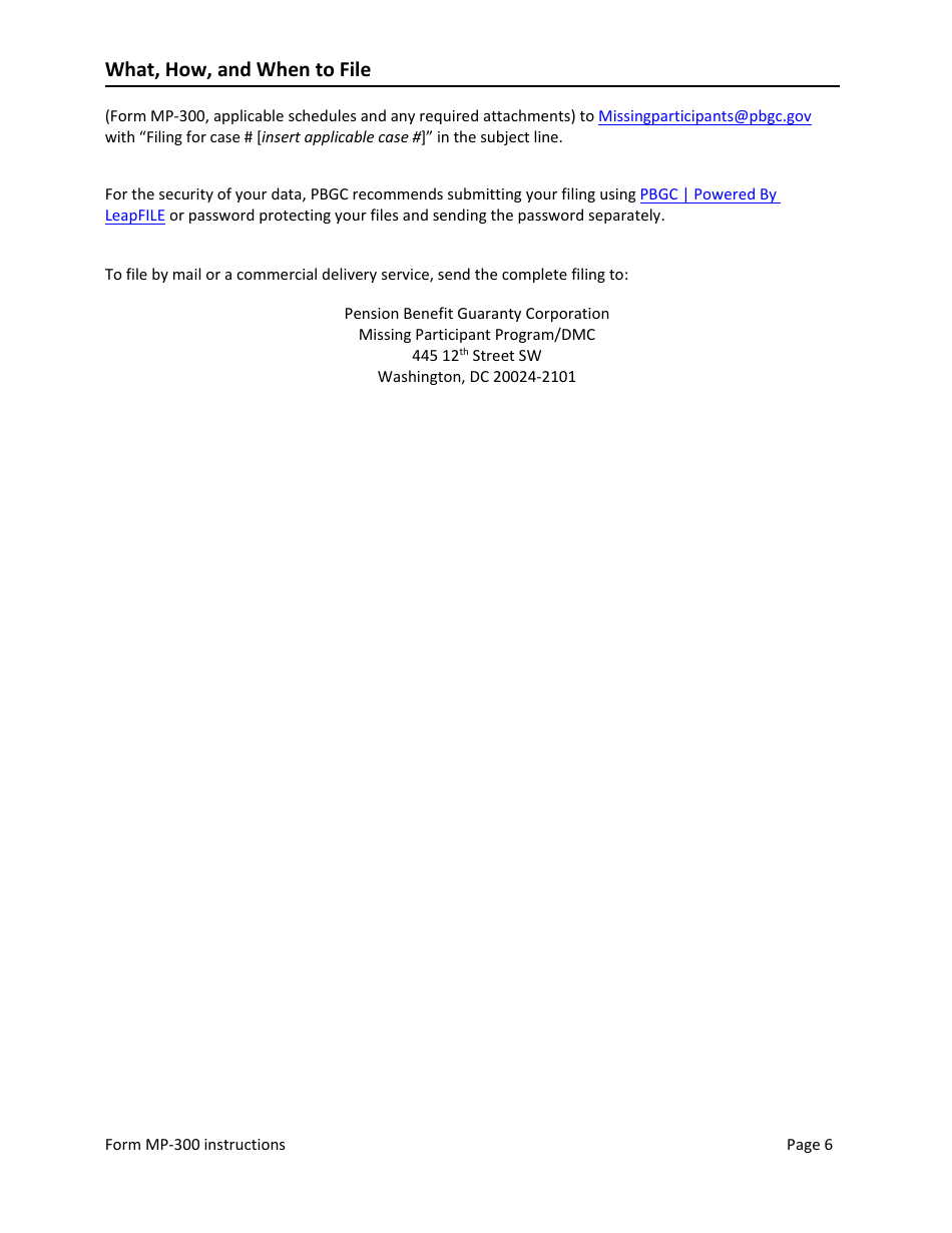 Instructions for Form MP-300 Plan Information for Small Professional Service Db Plans - Missing Participants Program, Page 8