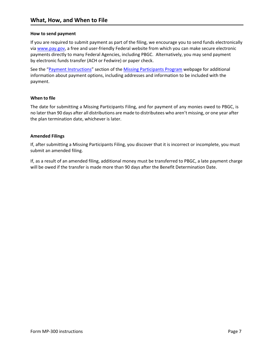 Instructions for Form MP-300 Plan Information for Small Professional Service Db Plans - Missing Participants Program, Page 9