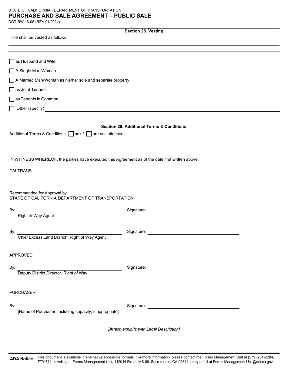 Form DOT RW16-05 Purchase and Sale Agreement - Public Sale - California, Page 5
