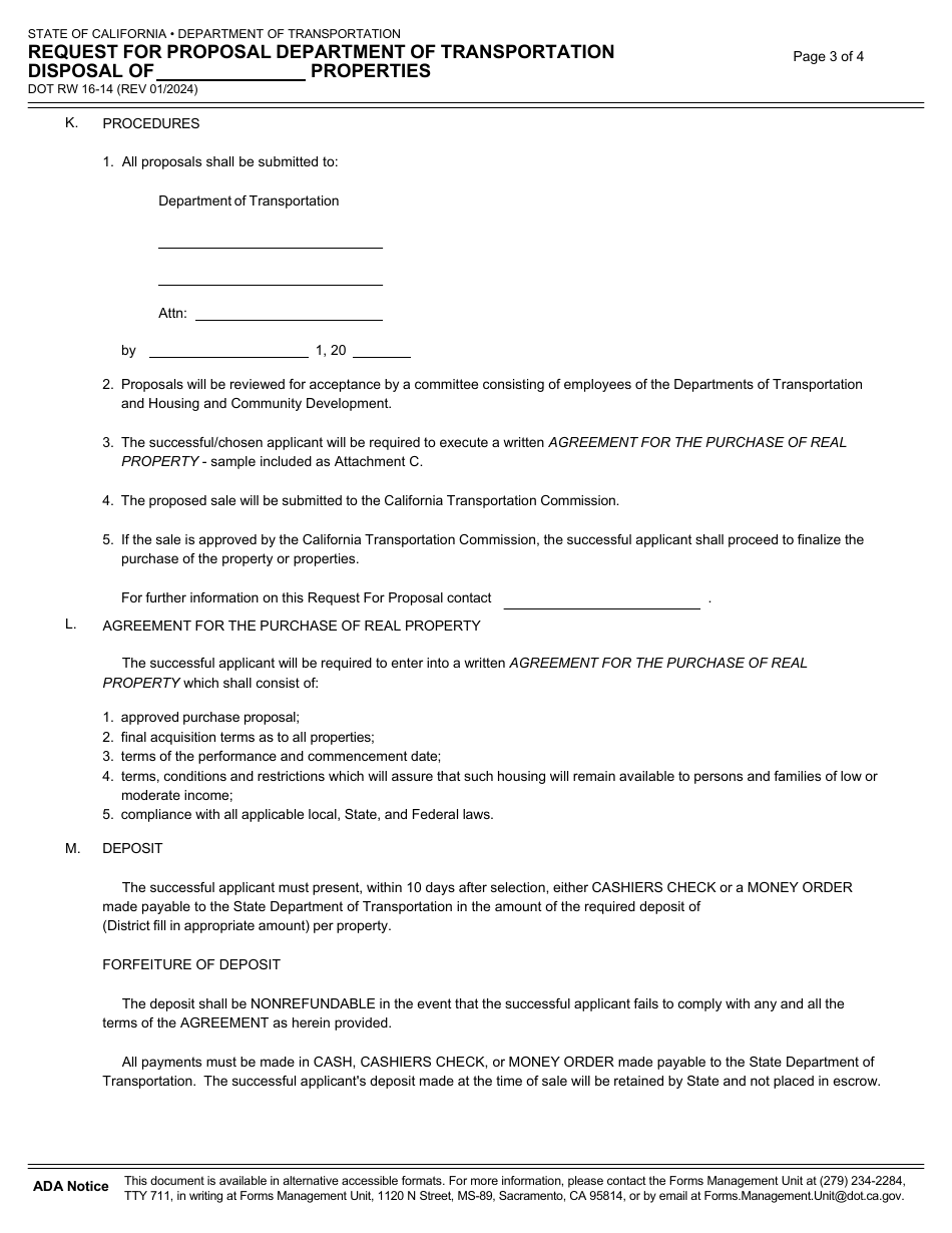 Form DOT RW16-14 Request for Proposal Department of Transportation Disposal of Properties - California, Page 3