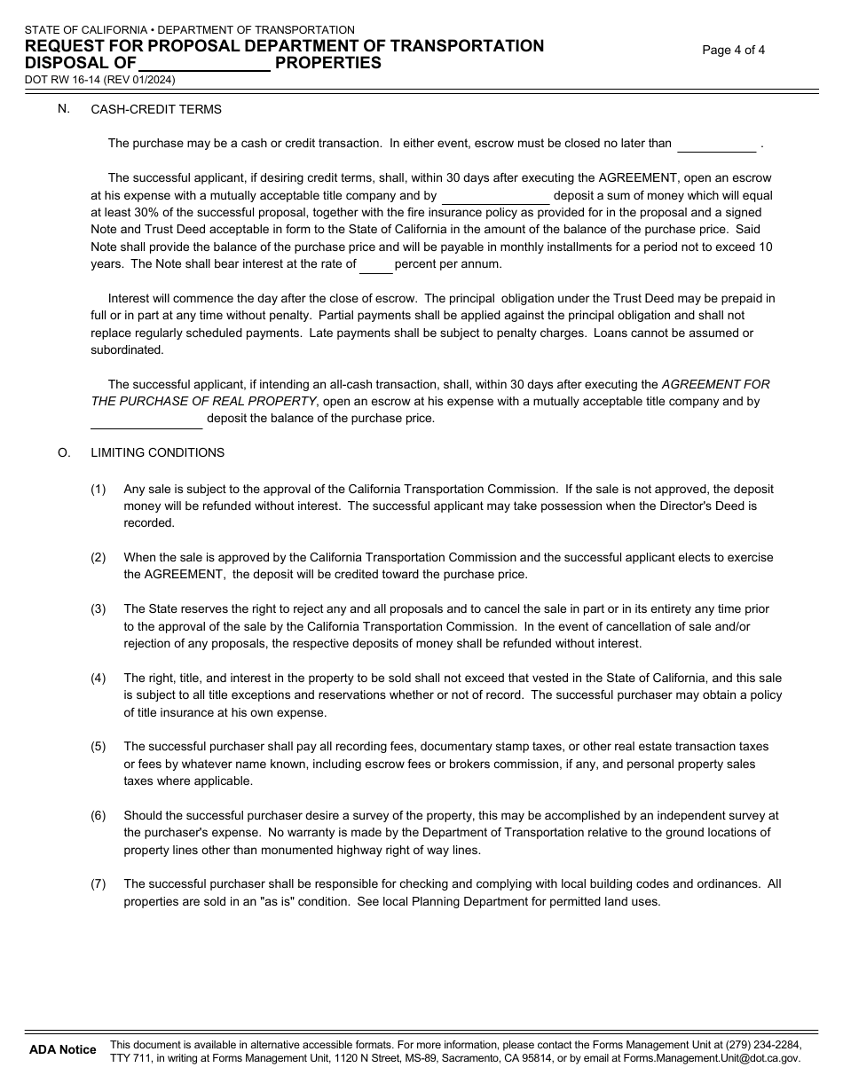 Form DOT RW16-14 Request for Proposal Department of Transportation Disposal of Properties - California, Page 4