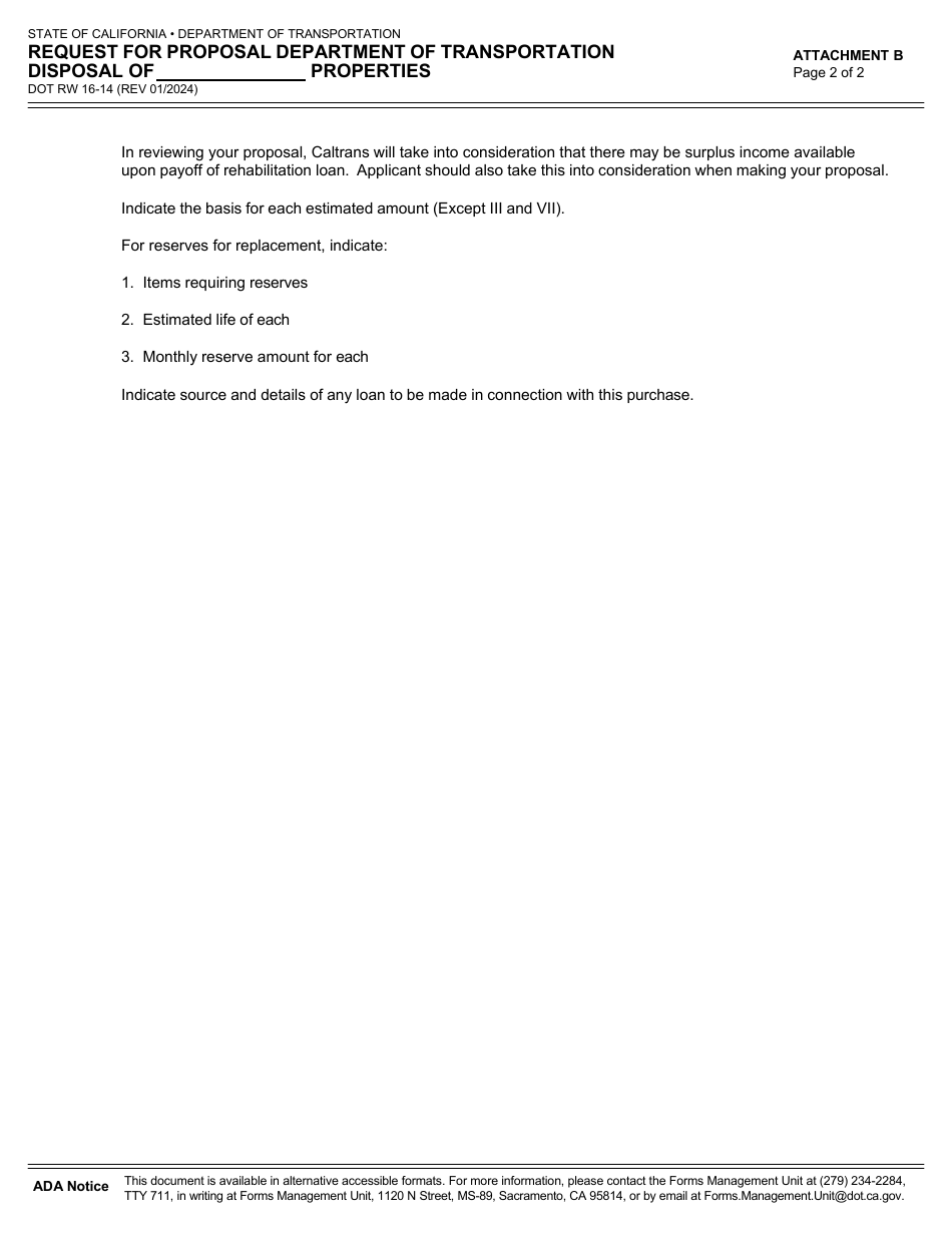 Form DOT RW16-14 Request for Proposal Department of Transportation Disposal of Properties - California, Page 7