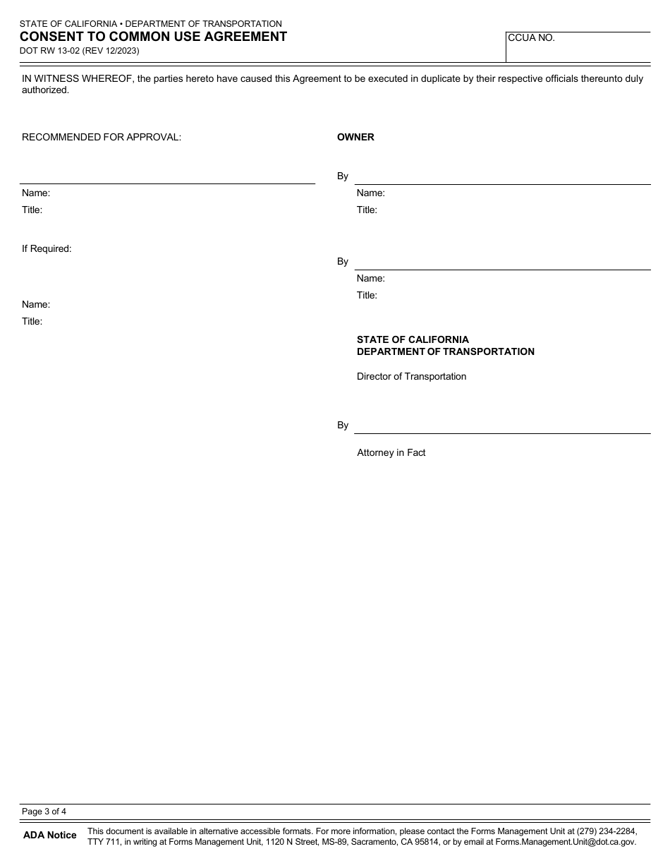 Form DOT RW13-02 Consent to Common Use Agreement - California, Page 3