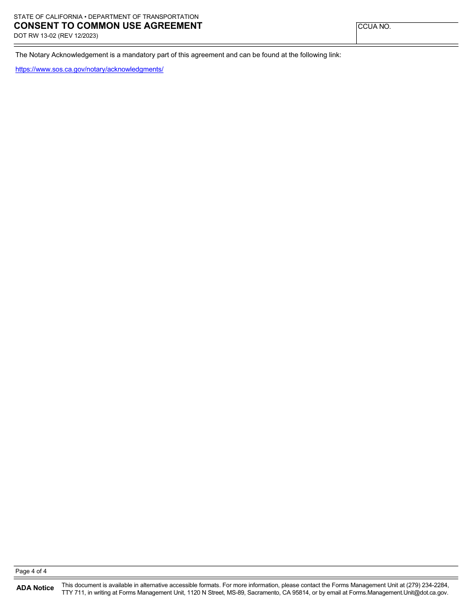 Form DOT RW13-02 Consent to Common Use Agreement - California, Page 4